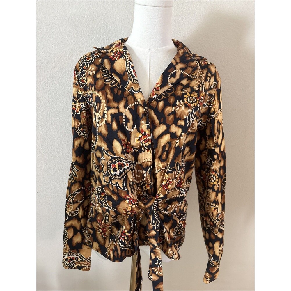 Jones New York Signature Womens L Floral Wrap Blouse Tie Waist 100% Cotton